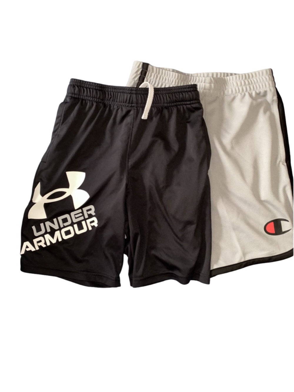 Boys Athletic Shorts Two Pair Under Armour Champion Black Gray Size M
